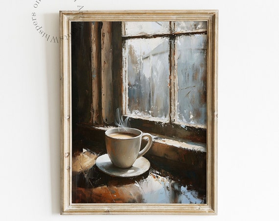 Morning Ritual Coffee Art Moody Kitchen Wall Art Coffee Lover Gift Dark Academia Decor Housewarming Print Minimalist Art