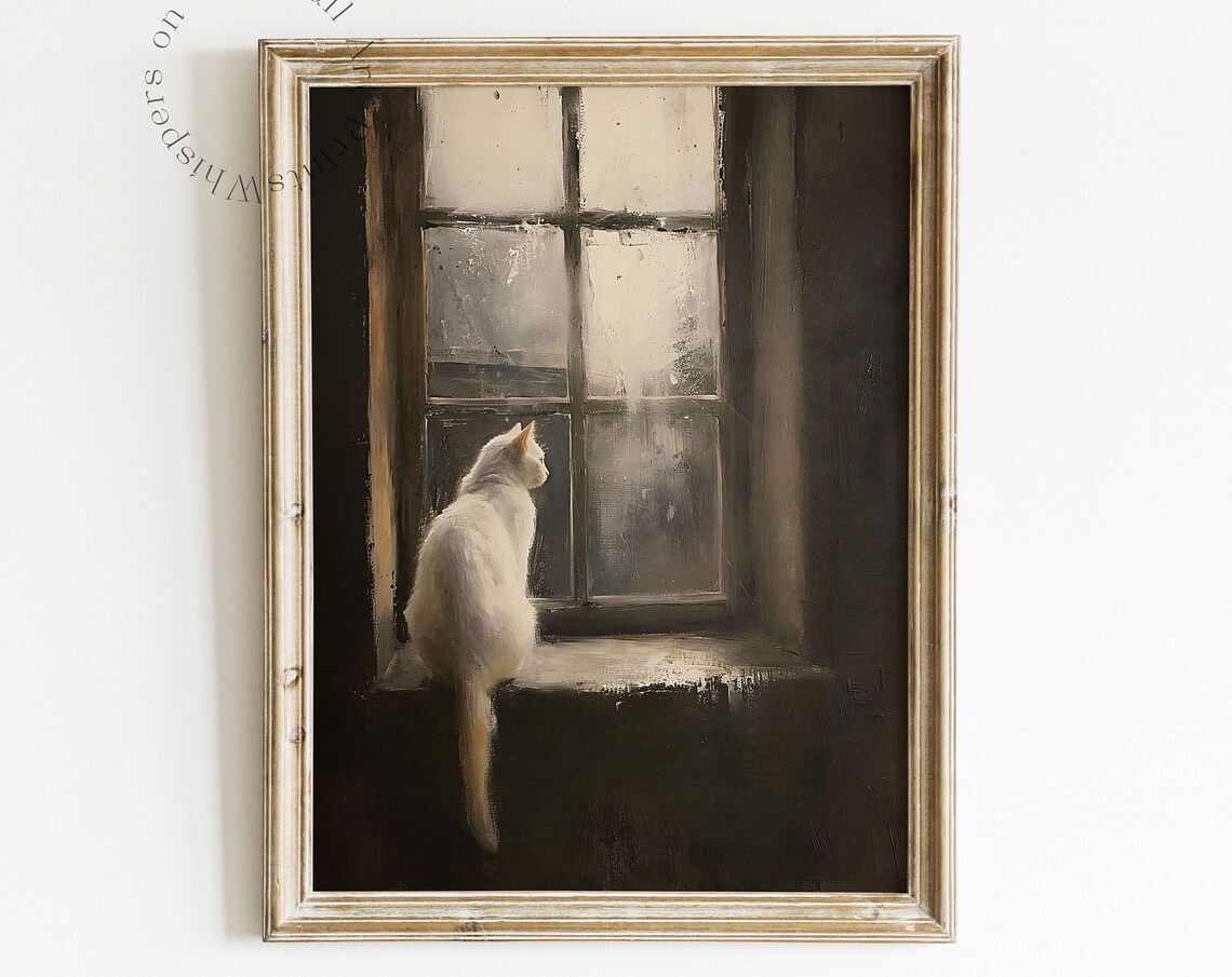 Cat Art Print, Moody Gothic Dark Academia Decor - Image 2
