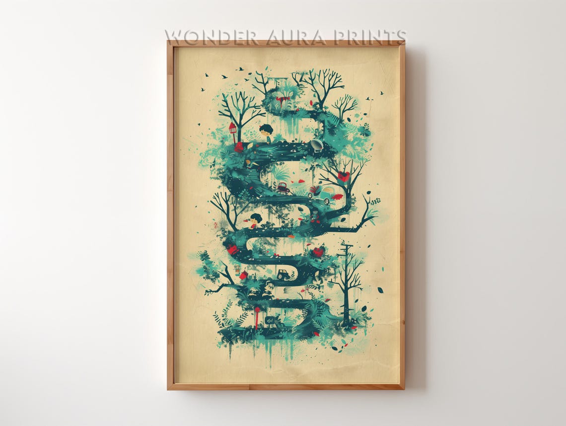 Whimsical Woodland Letter S Initial Tree Path Fantasy Poster