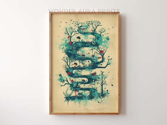 Whimsical Woodland Letter S Initial Tree Path Fantasy Poster