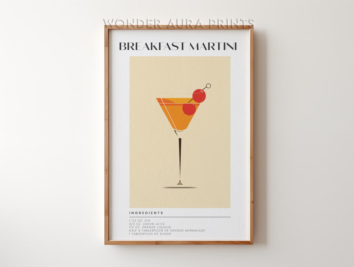 Breakfast Martini Classic Cocktail Recipe Minimalist Bar Cart Print