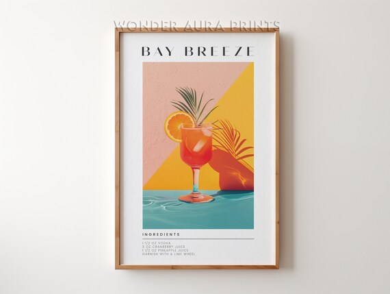 Bay Breeze Cocktail Recipe Retro Tropical Bar Cart Decor Wall Art