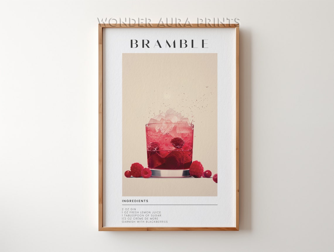 Bramble Blackberry Gin Cocktail Recipe Vintage Bar Cart Wall Art
