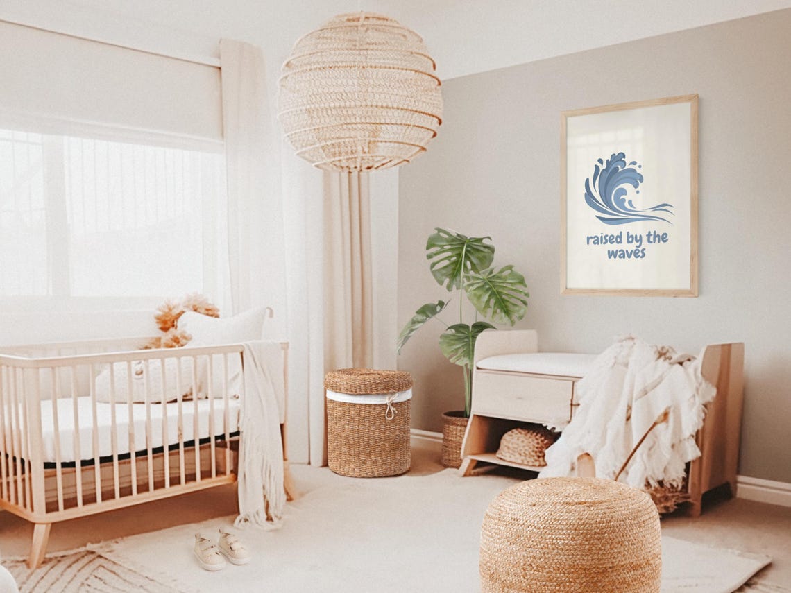Raised By The Waves Quote Ocean Wave Blue Kids Room Art Poster - Image 3