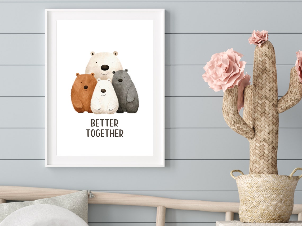 Bear Family Art Cute Woodland Animal Nursery Print Family Quote Instant Kids Room Wall Decor Playroom Bear Poster - Image 4