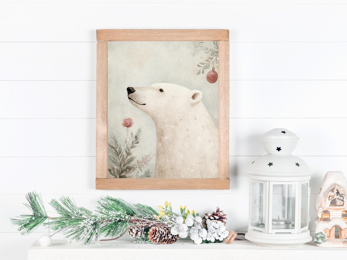 Polar Bear Watercolor Winter Woodland Poster for Nursery Room Decor - Image 2