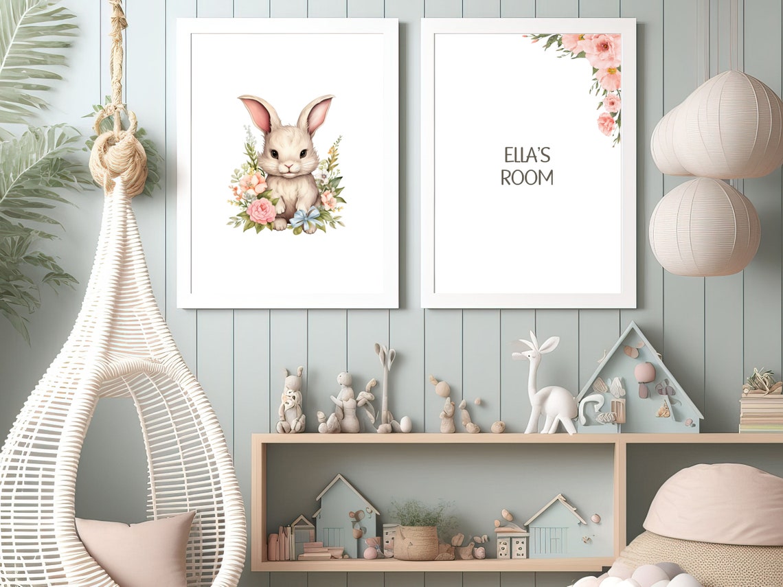 Easter Bunny Art Cute Bunny Nursery Decor Easter Spring Time Bunny Decor For Kids Room Girls Room Animal Art - Image 3