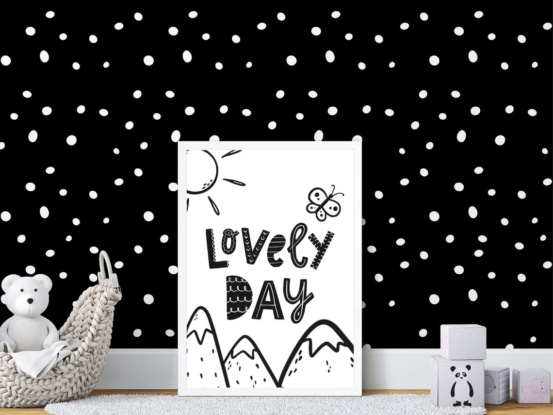 Lovely Day Monochrome Doodle Mountains Nursery Poster for Kids - Image 2