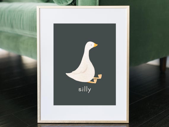 Silly Goose Nursery Art Goose Childrens Room Print Farm Animal Green Kid Room Decor Cute Goose Poster Goose