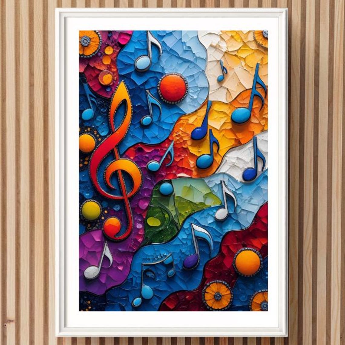 Glowing Cracked Glass Treble Clef Mosaic with Music Notes Poster