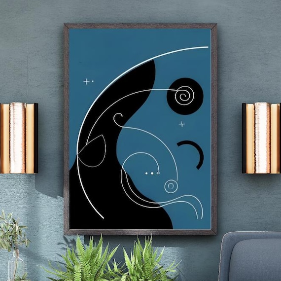 Abstract Wall Art Poster Print In Blue And Black A Mid Century Artwork Featuring Bold Shapes Lines Modern Clean Style