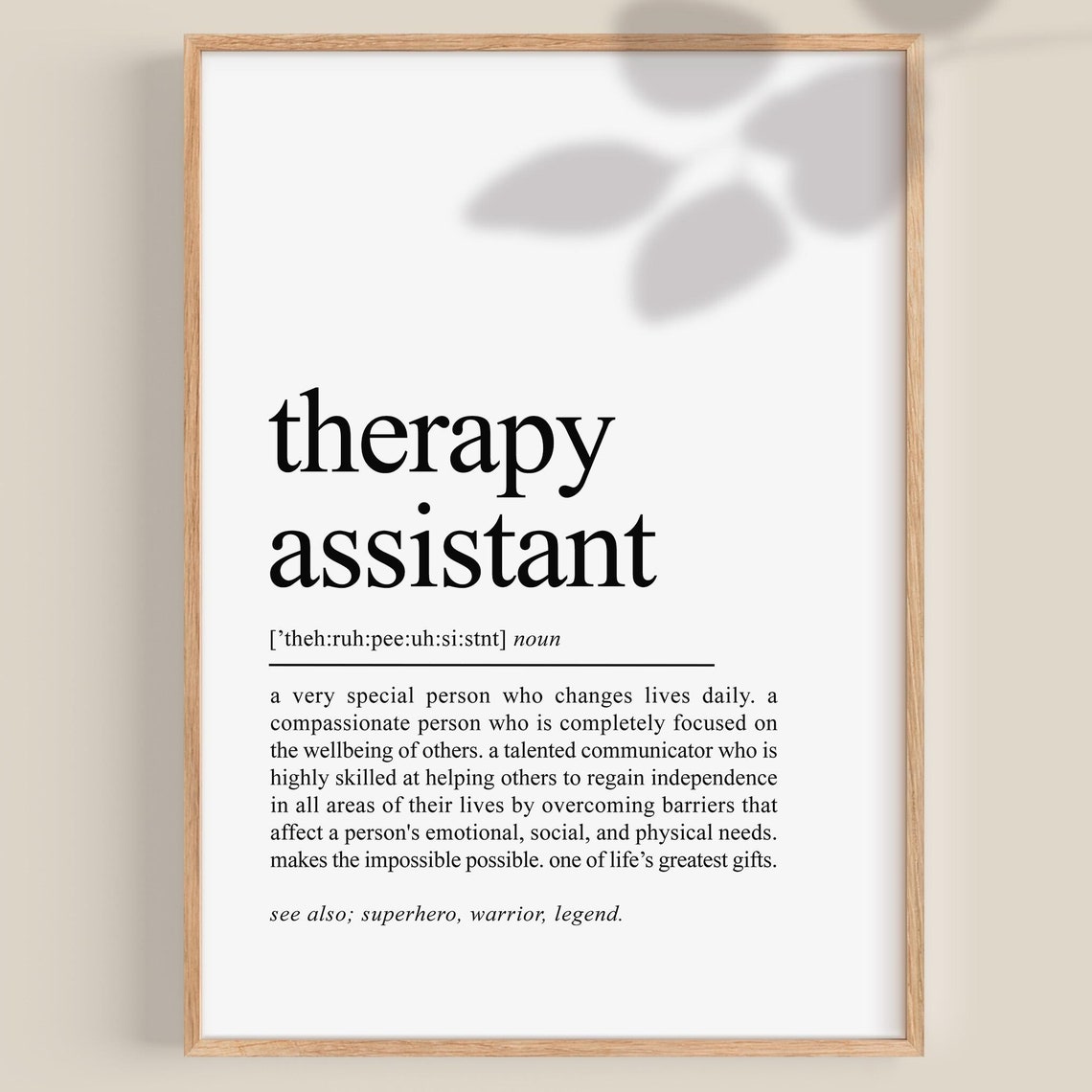 Therapy Assistant Definition Dictionary Style Appreciation Gift Poster