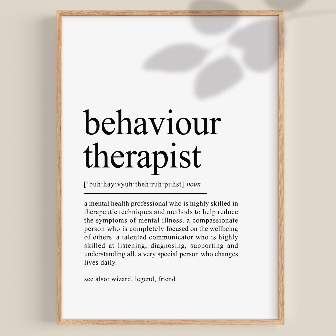 Behaviour Therapist Definition Art Print, Office Wall Art