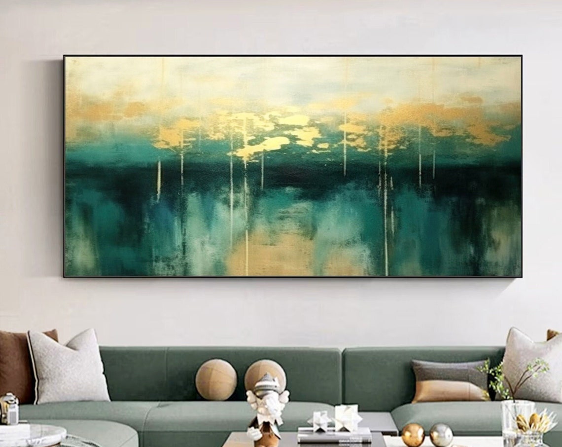 Green And Gold Leaf Abstract Painting Emerald Forest Luxury Poster