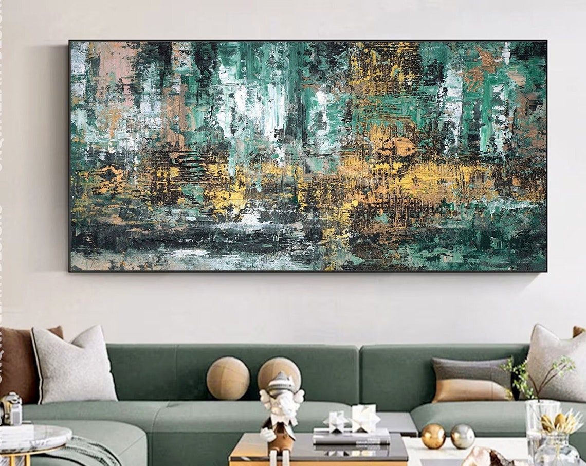 Emerald Green And Gold Abstract Textured Painting Modern Decor Poster