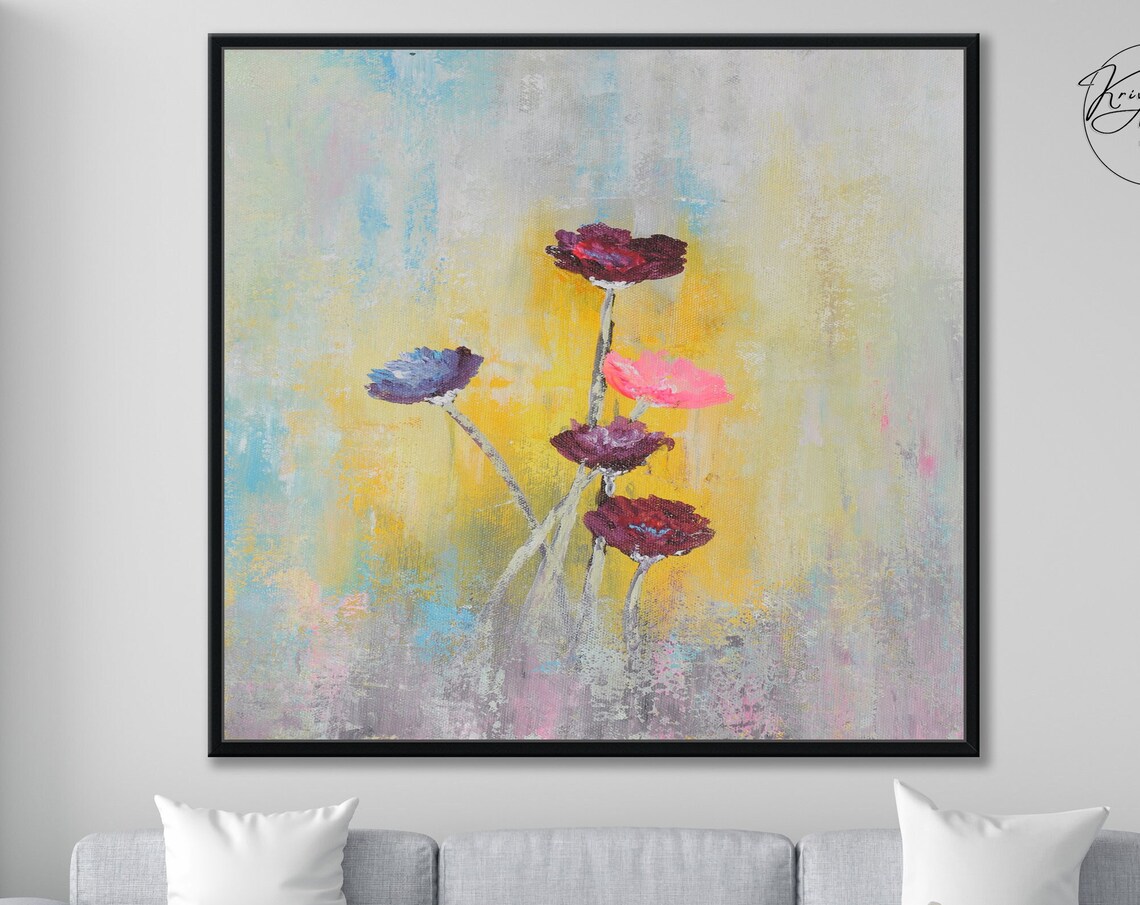 Wildflower Stems Purple Magenta Pink Pastel Wash Art Wall Print - Image 4
