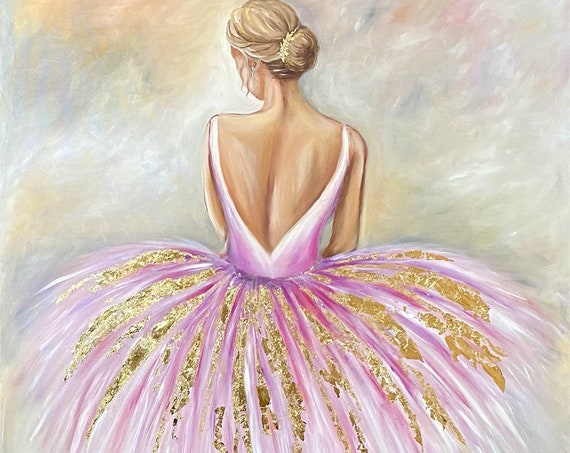 Pink Ballerina Painting Ballet Wall Decor For Girl Sitting Woman Painting Ballerina Artwork For Sale Girl In Pink Dress Painting Art