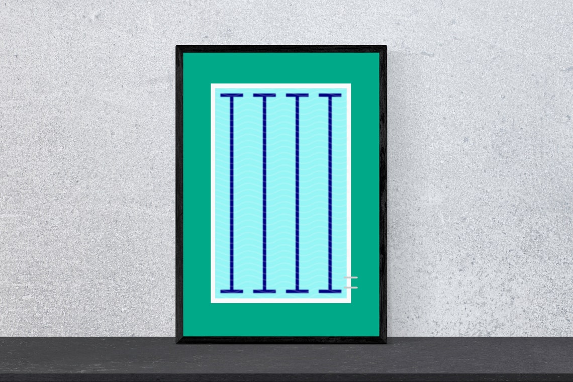 Swimming Pool Lane Ropes Teal Minimal Overhead View Art Poster