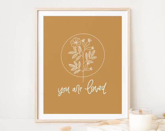 You Are Loved Floral Circle Botanical Affirmation Quote Wall Art