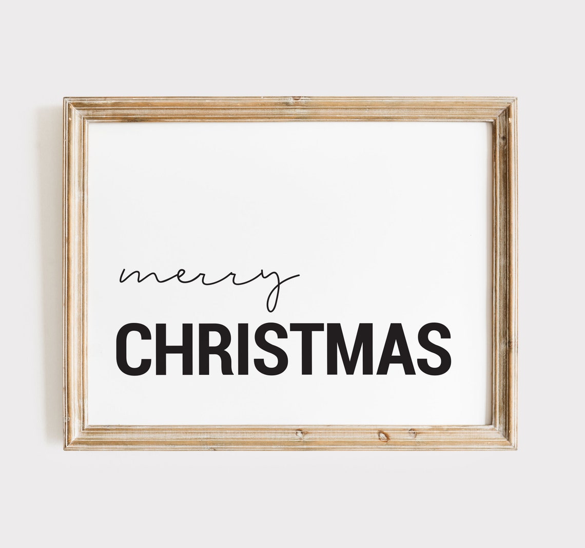 Merry Christmas Minimalist Black and White Typography Holiday Poster