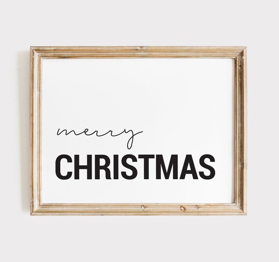 Merry Christmas Minimalist Black and White Typography Holiday Poster