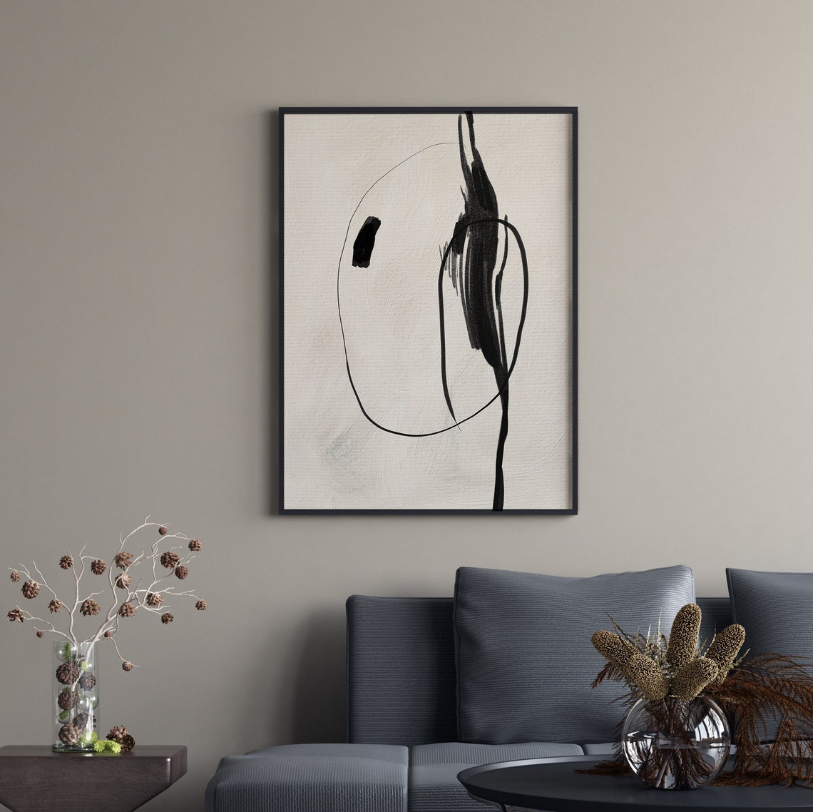 Bold Black and White Abstract Brushstroke Modern Canvas Art Poster - Image 3