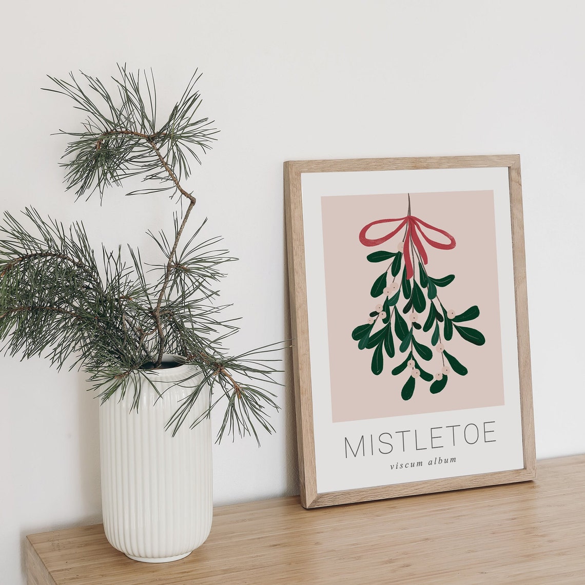 Pink Mistletoe Viscum Album Botanical Christmas Holiday Poster - Image 3