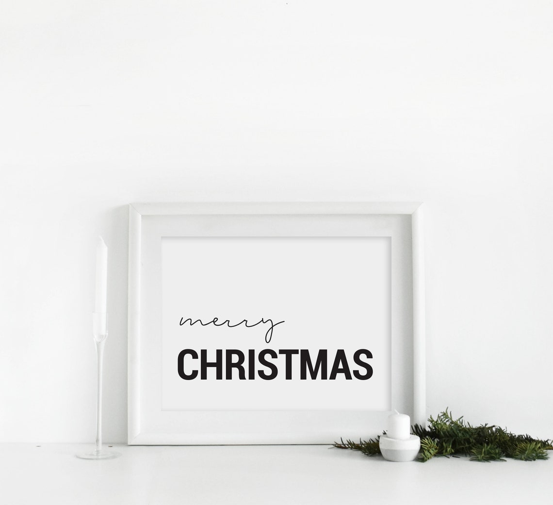 Merry Christmas Minimalist Black and White Typography Holiday Poster - Image 3