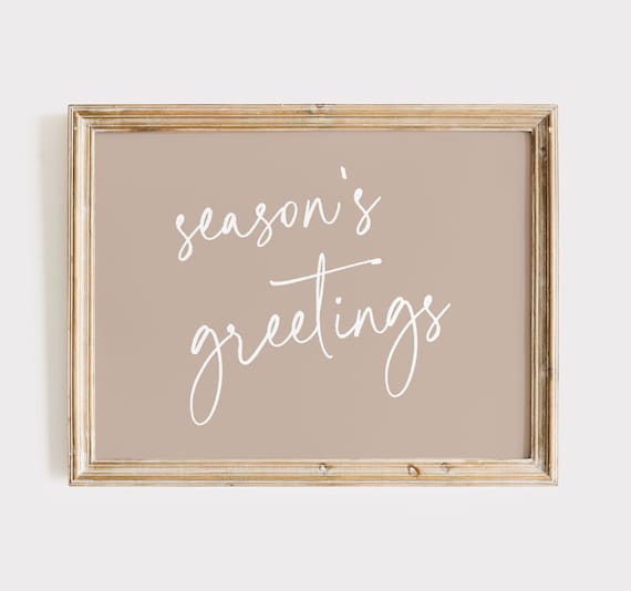 Seasons Greetings Elegant Script Neutral Christmas Holiday Poster
