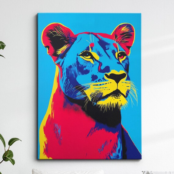 Lioness Pink Blue Yellow Pop Art Bold Colorful Wildlife Poster