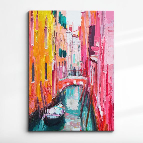 Venice Italy Canal Gondola Europe Abstract Oil Modern Painting Wall Art Framed Canvas Poster Print Living Room Home Decor Traveler Gift