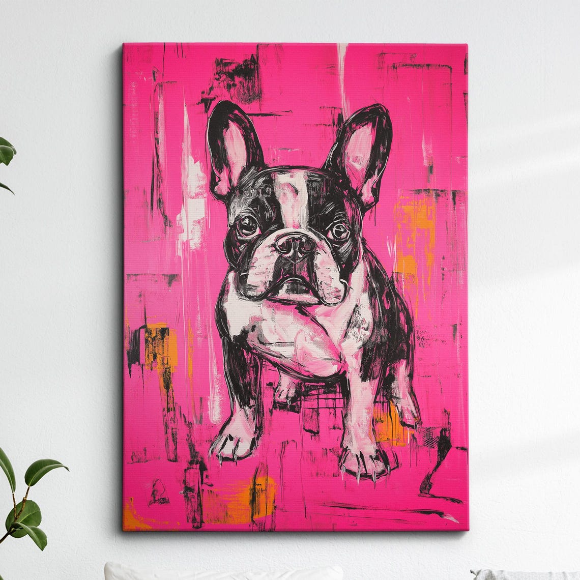 Black French Bulldog on Hot Pink Graffiti Abstract Canvas Print