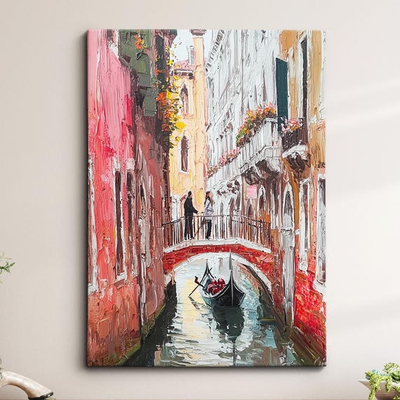 Venice Italy Canal Gondola Europe Abstract Oil Modern Painting Wall Art Framed Canvas Poster Print Living Room Home Decor Traveler Gift
