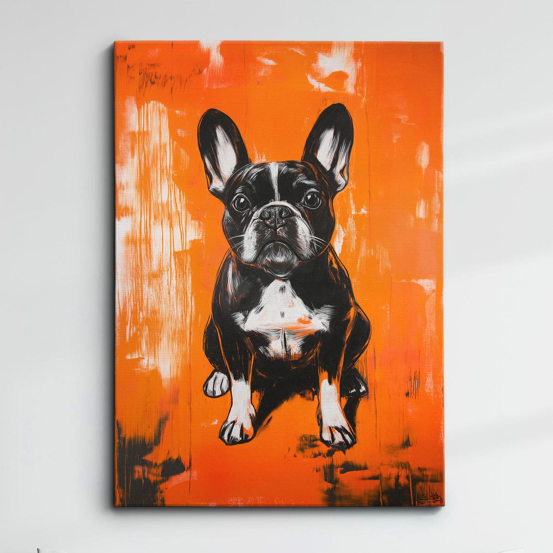 French Bulldog Fun Orange Animal Dog Pet Lover Oil Painting Wall Art Framed Canvas Poster Print Home Kitchen Living Room Decor Gifts