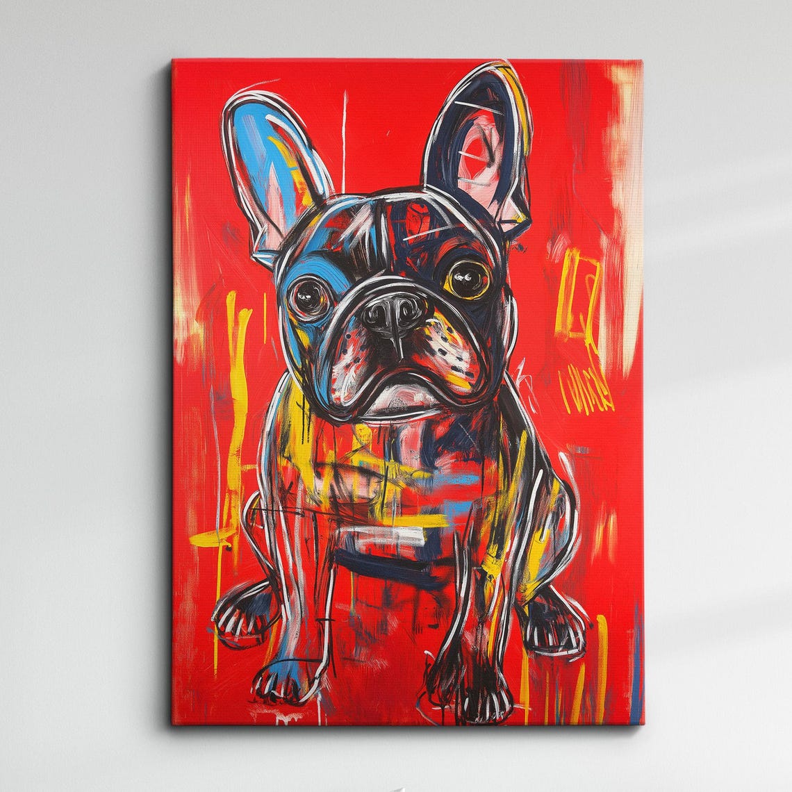French Bulldog Fun Red Animal Dog Pet Lover Oil Painting Wall Art Framed Canvas Poster Print Home Kitchen Living Room Decor Gifts