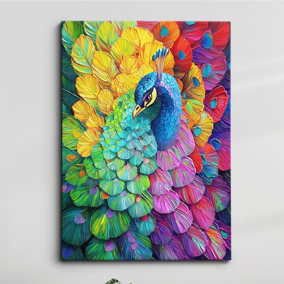 Elegant Peacock Oil Painting Canvas Wall Art Framed Poster Print Animal Abstract Vibrant Feather Bird Home Decor