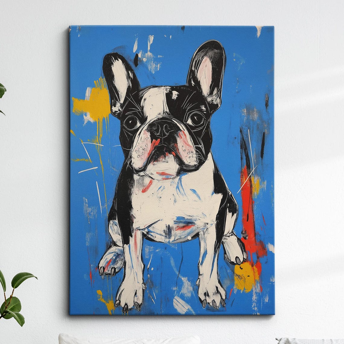 French Bulldog Fun Blue Animal Dog Pet Lover Oil Painting Wall Art Framed Canvas Poster Print Home Kitchen Living Room Decor Gifts