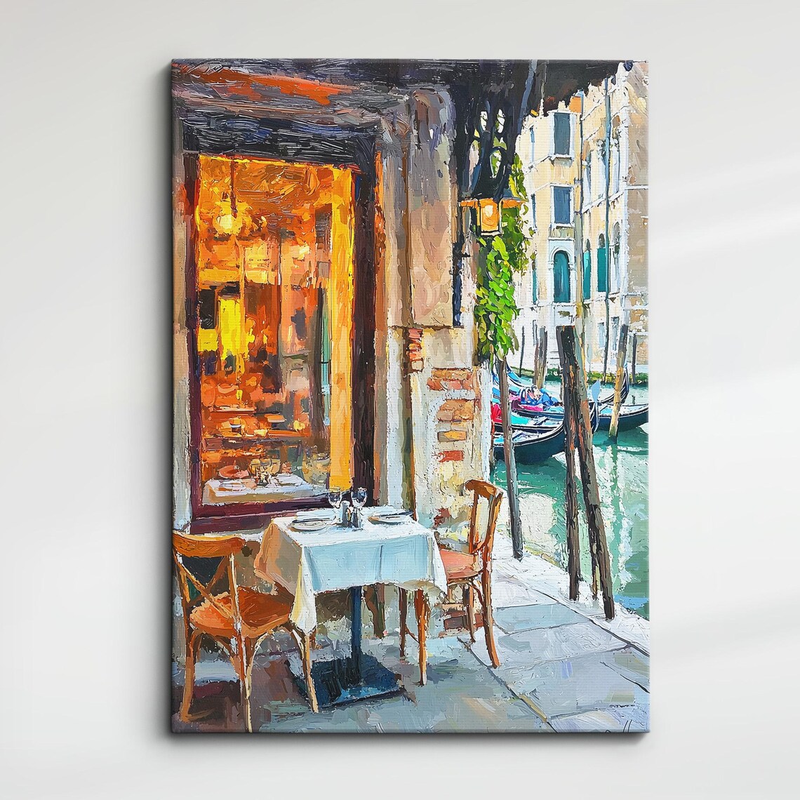 Venice Canal Cafe Evening Glow Warm Colorful Oil Painting Poster