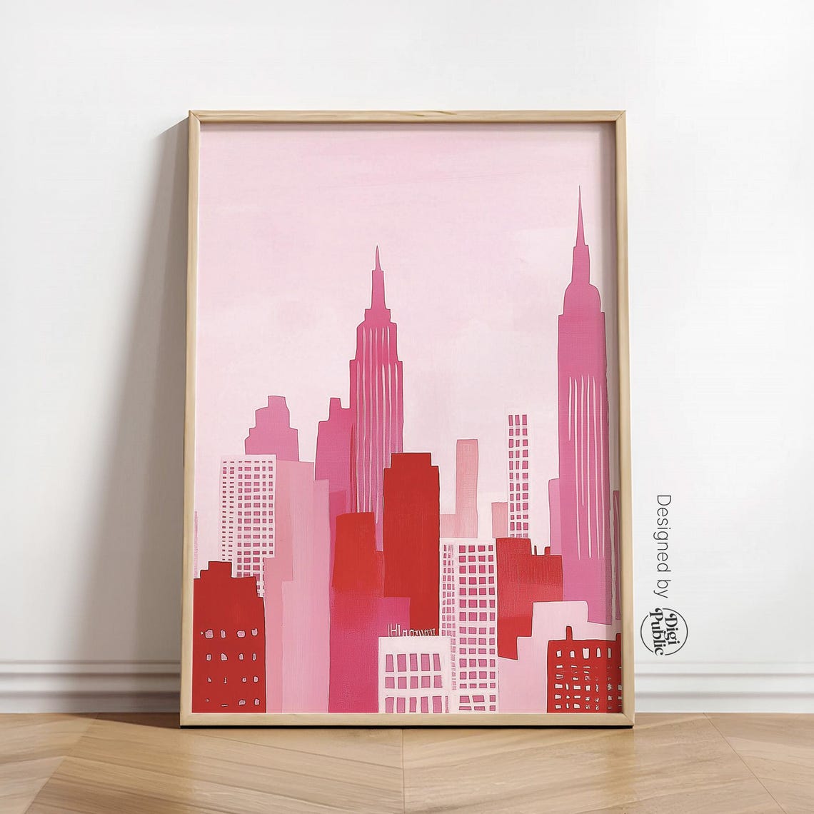 Pink New York City Skyline Poster with Empire State Building View