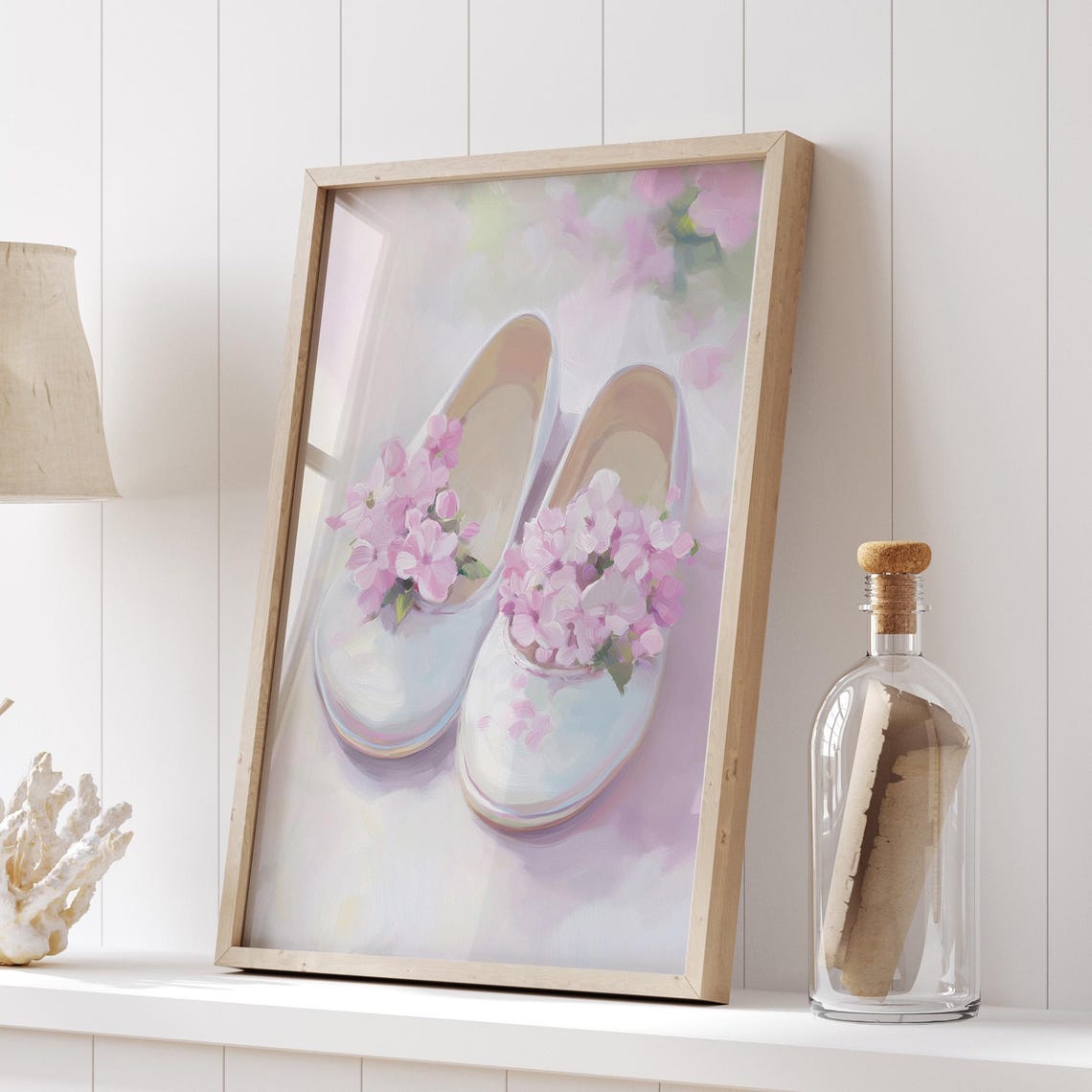 White Ballet Shoes with Pink Flowers Poster Soft Feminine Decor - Image 5