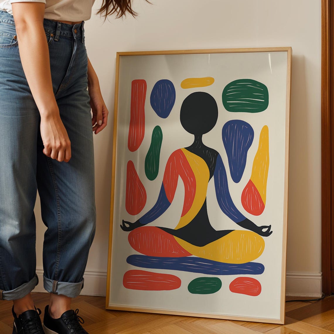 Bold Colorful Abstract Meditating Yoga Figure Zen Art Poster - Image 4