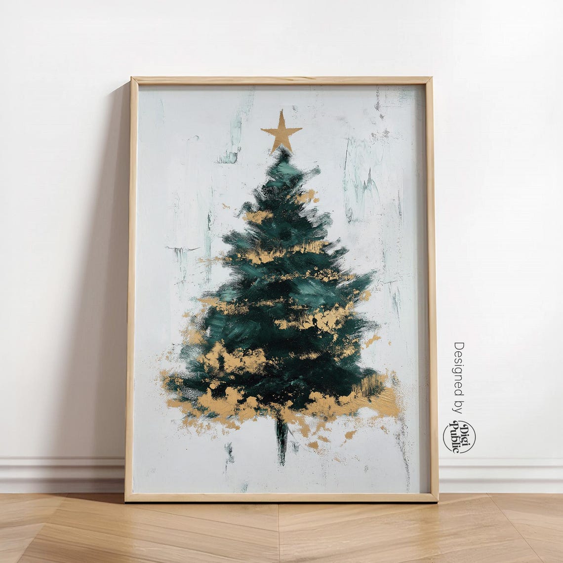 Minimalist Abstract Christmas Tree Gold Star Modern Xmas Art Poster