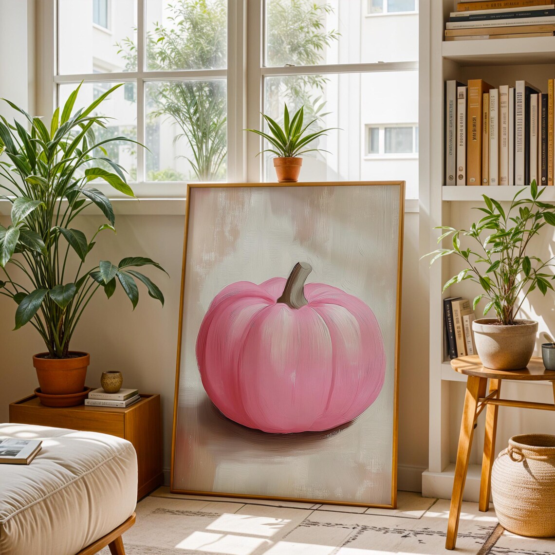 Blush Pink Pumpkin Painting Modern Fall Decor Art Autumn Season Decor Poster - Image 2