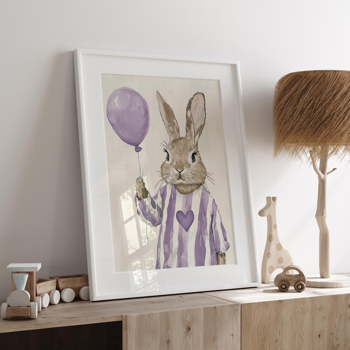 Cute Bunny Holding Purple Balloon Poster Whimsical Nursery Decor - Image 5