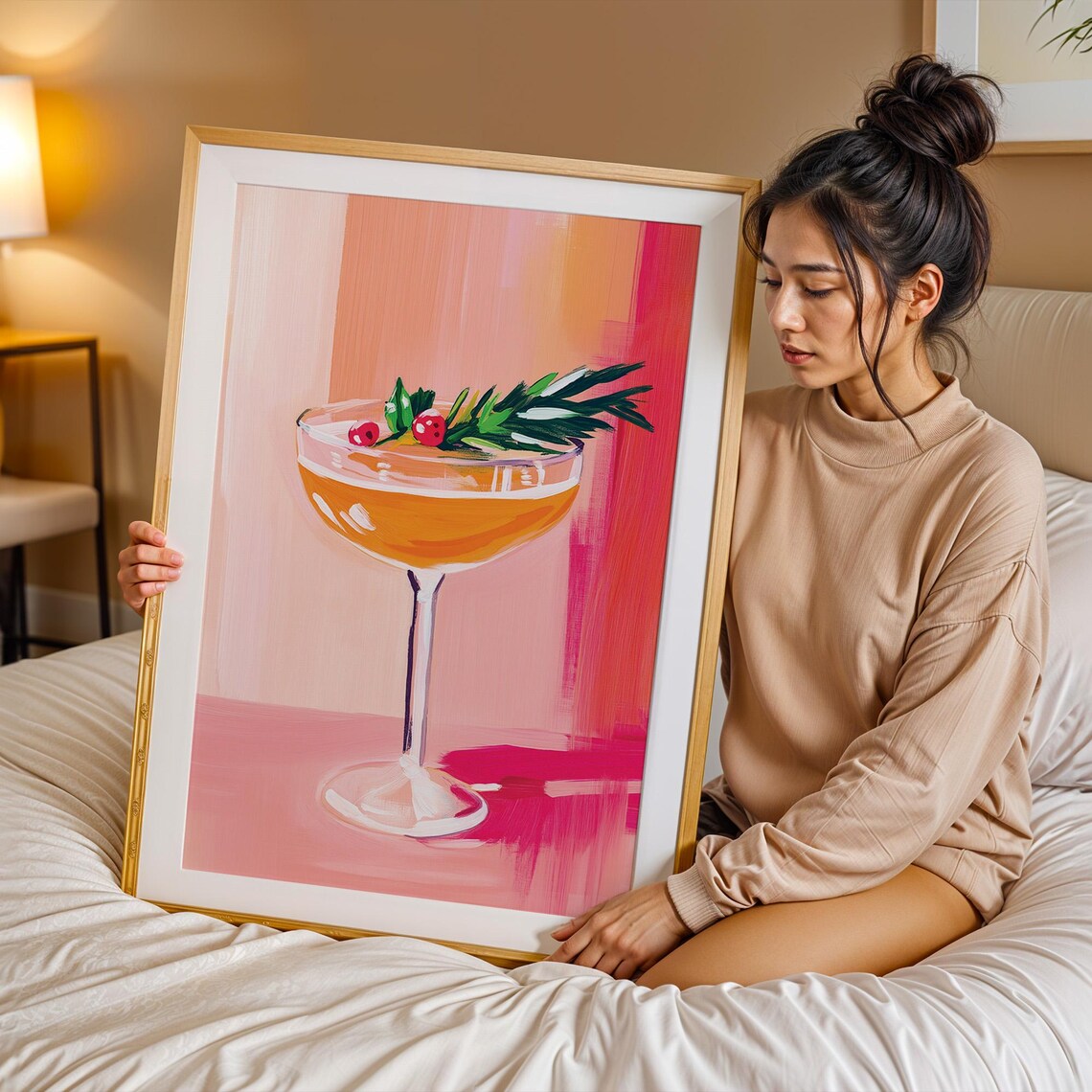 Festive Cocktail Coupe Garnished Cranberry Bar Art Home Bar Decor Poster - Image 2