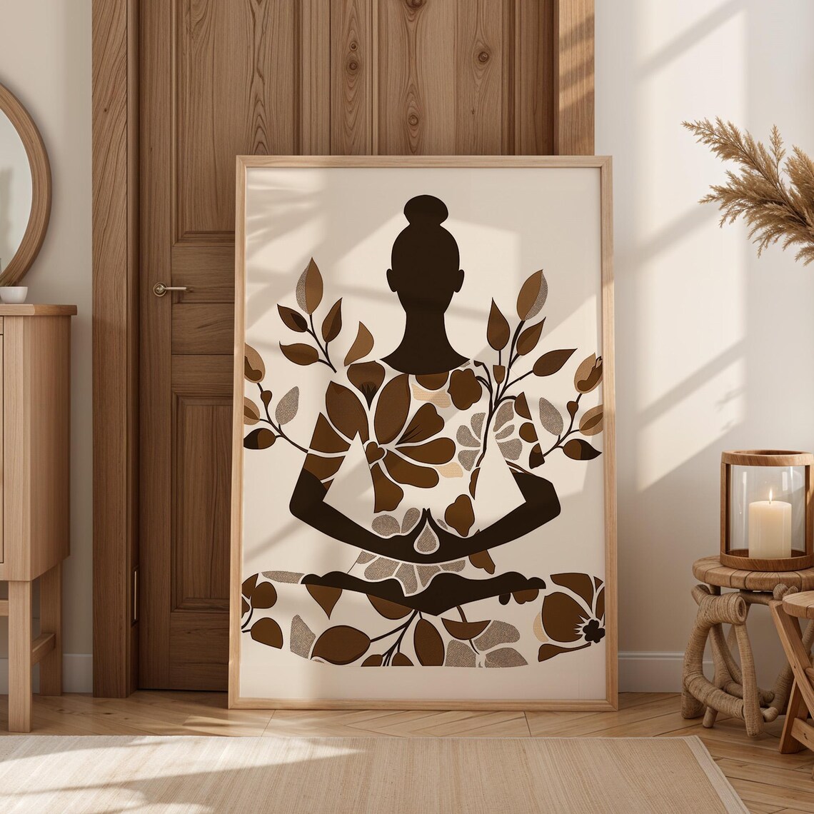 Monochrome Floral Meditating Woman Serene Fine Zen Yoga Wall Art - Image 2