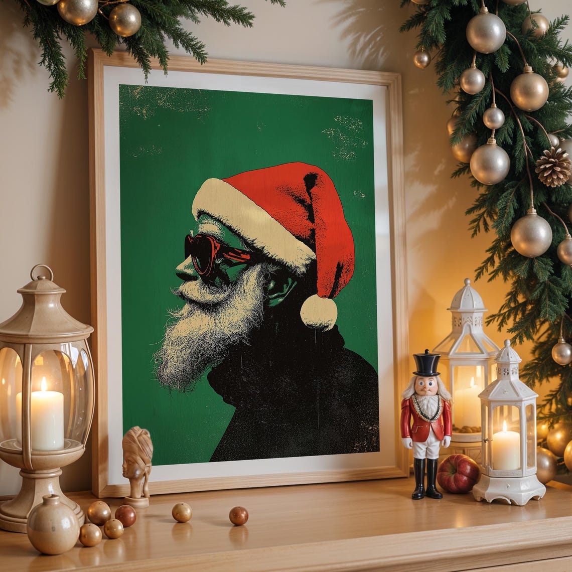 Cool Retro Santa Claus Red Sunglasses Green Pop Art Christmas Poster - Image 4