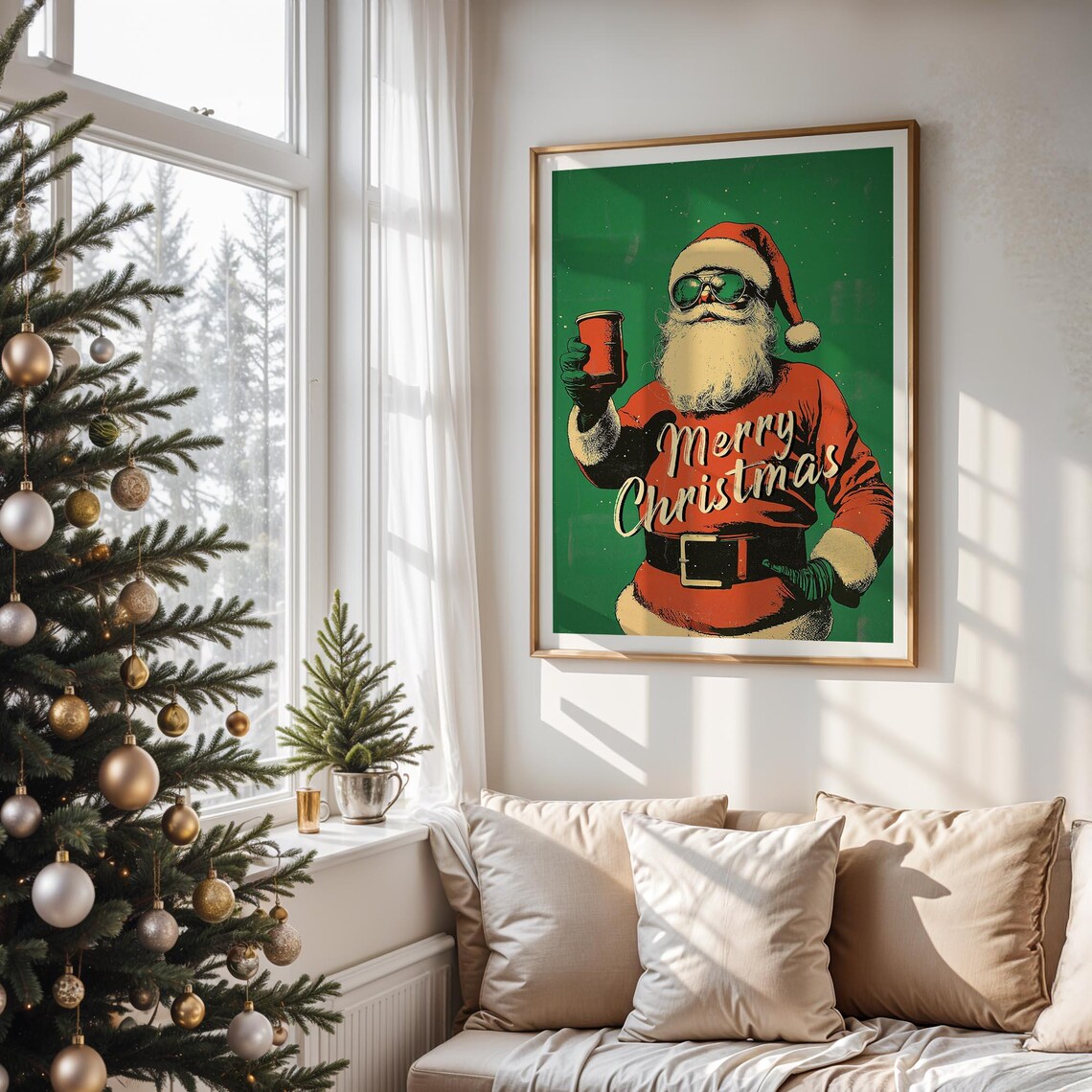 Cheers Santa Claus Raising Glass Aviator Shades Green Xmas Wall Art - Image 5
