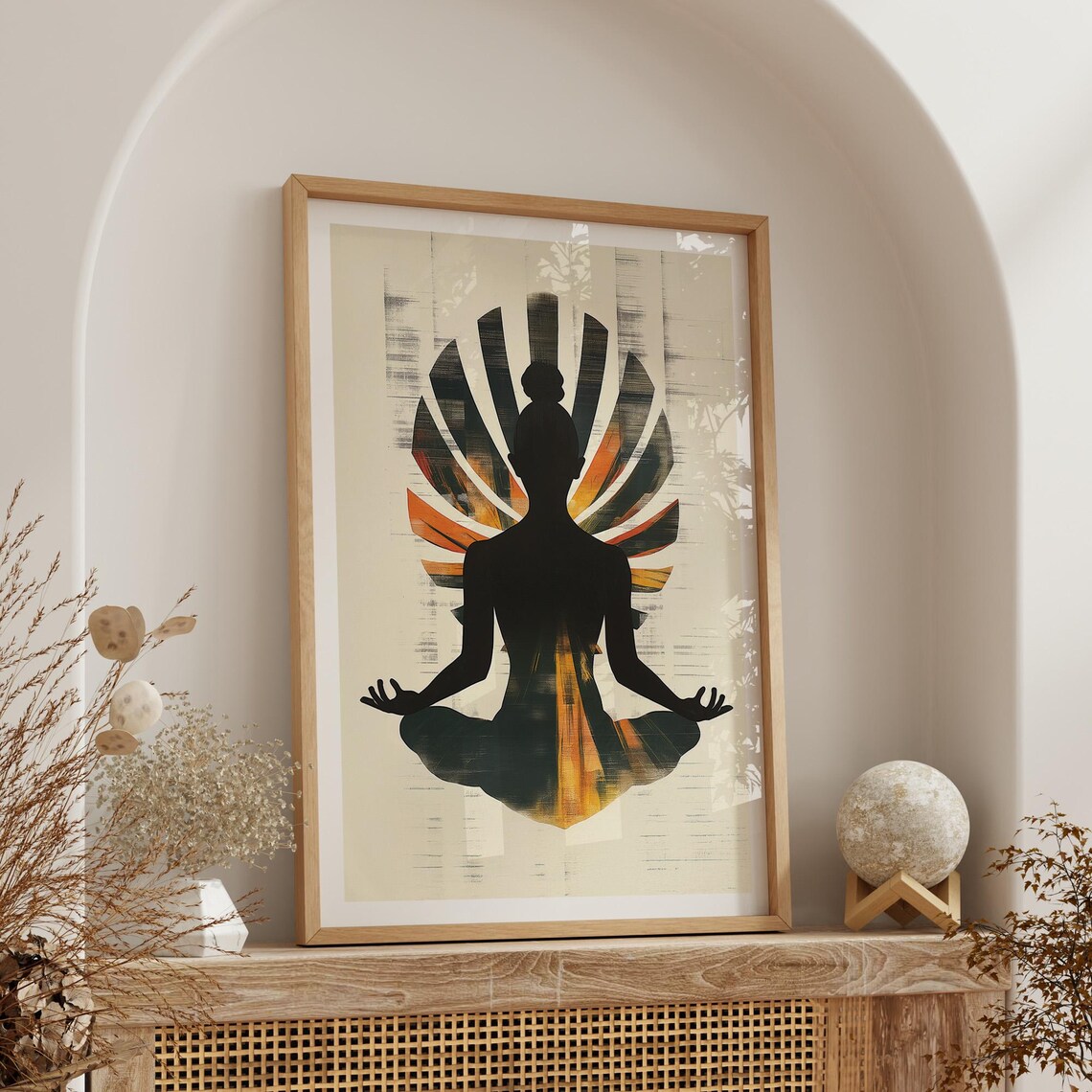 Yoga Silhouette Sunset Sunburst Poster Spiritual Meditation Decor - Image 5