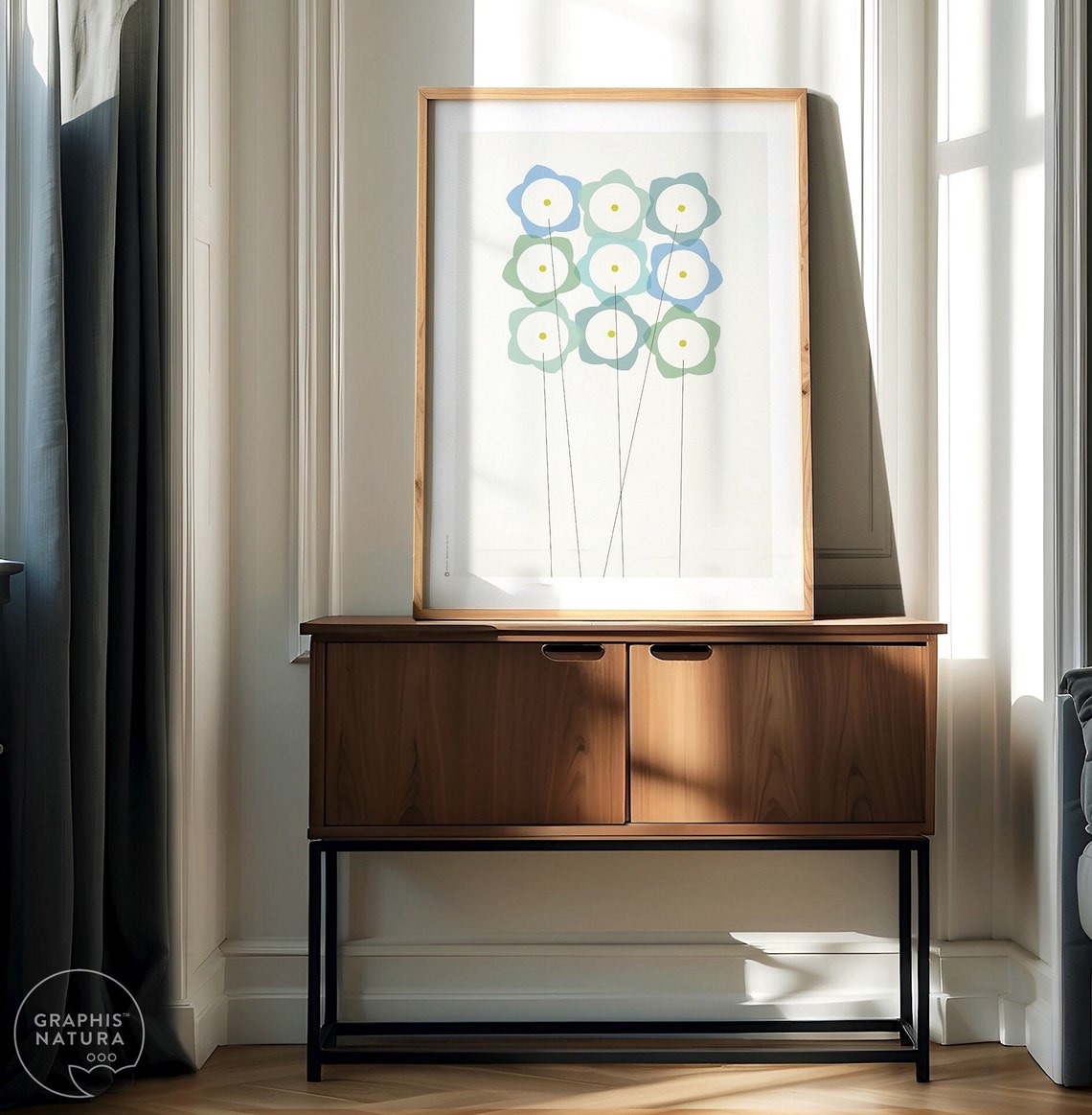 Pastel Blue Wildflower Grid Minimalist Botanical Flower Poster - Image 4